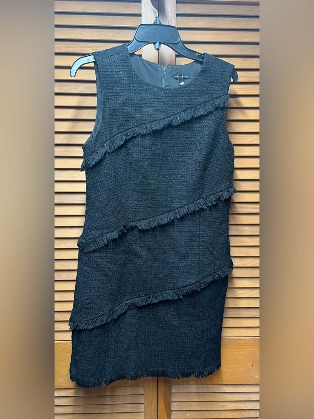 Ann Taylor Black Tweed Asymmetric Fringe Tiered Sleeveless Shift Dress